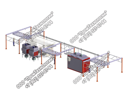 Линейная линия порошковой окраски с обитаемой камерой напыления с системой очистки Циклон  Волгоград